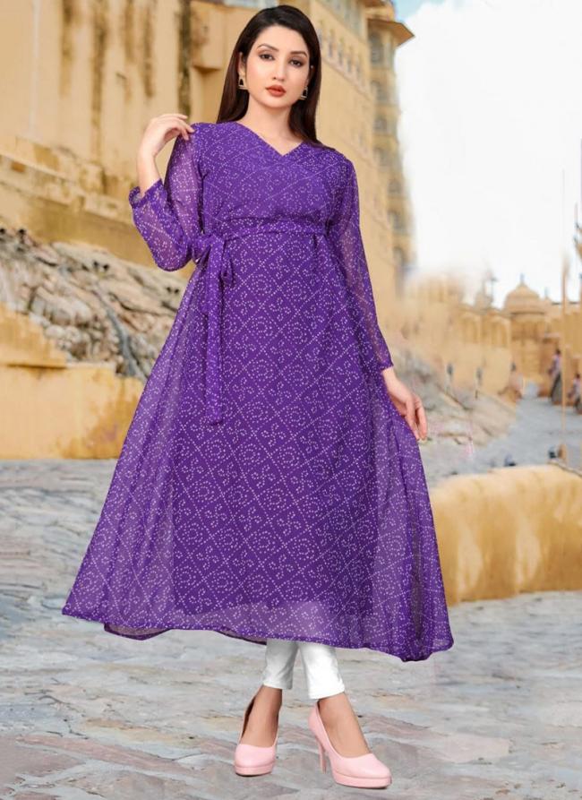 Georgette Purple Casual Wear Printed Readymade Kurti